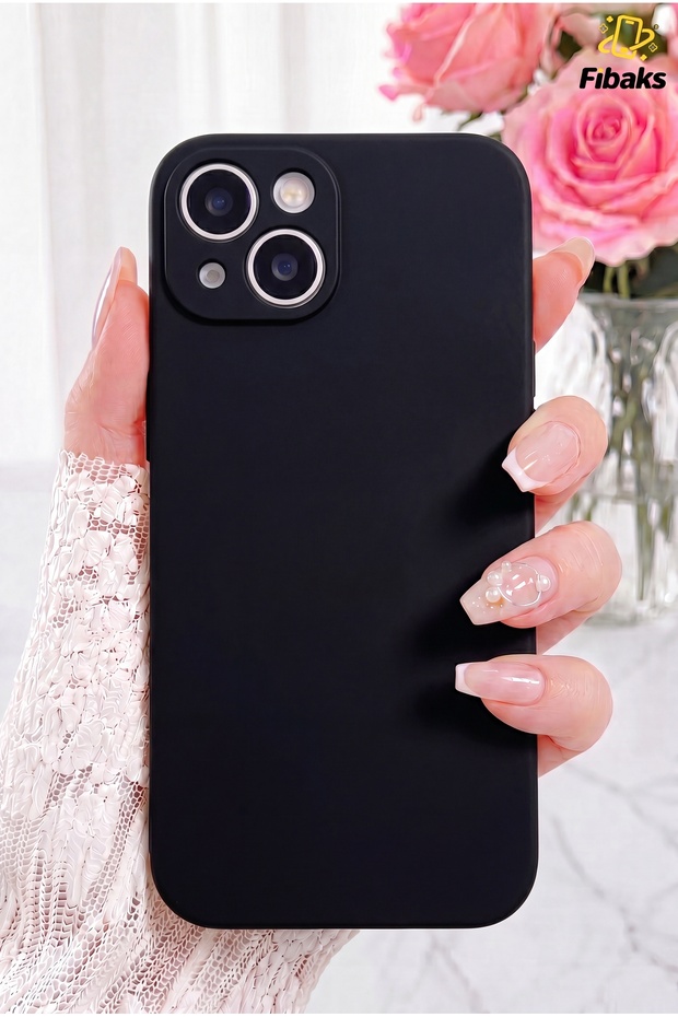 iPhone 15 Case with Camera Protection, Velvet Soft Liquid Silicone Cover, Black