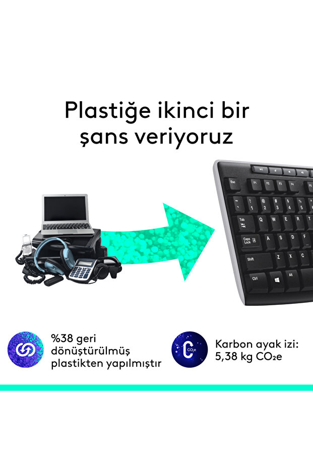 K270 Tam Boyutlu Kablosuz Türkçe Q Klavye, Siyah 920-003761 - 6