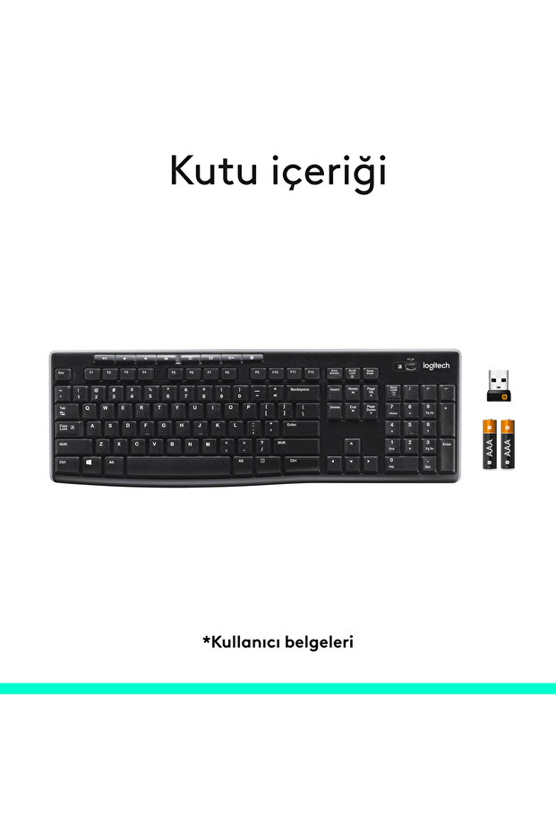 K270 Tam Boyutlu Kablosuz Türkçe Q Klavye, Siyah 920-003761 - 10