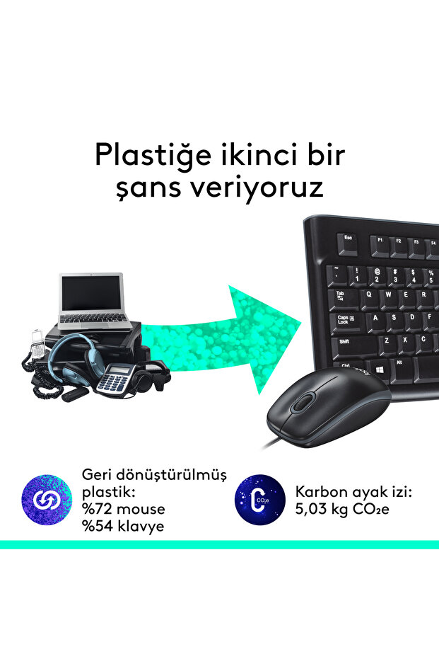 MK120 USB Kablolu Tam Boyutlu Türkçe Q Klavye Mouse Seti, Siyah 920-002560 - 6