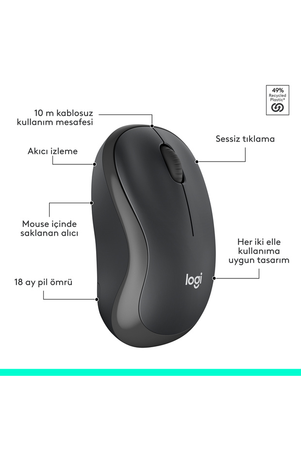 MK295 Sessiz Kablosuz Türkçe Q Klavye Mouse Seti, Siyah 920-009804 - 9