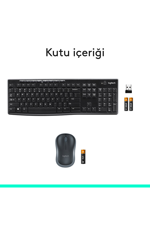 MK270 Kablosuz USB Alıcılı Türkçe Q Klavye Mouse Seti, Siyah 920-004525 - 11