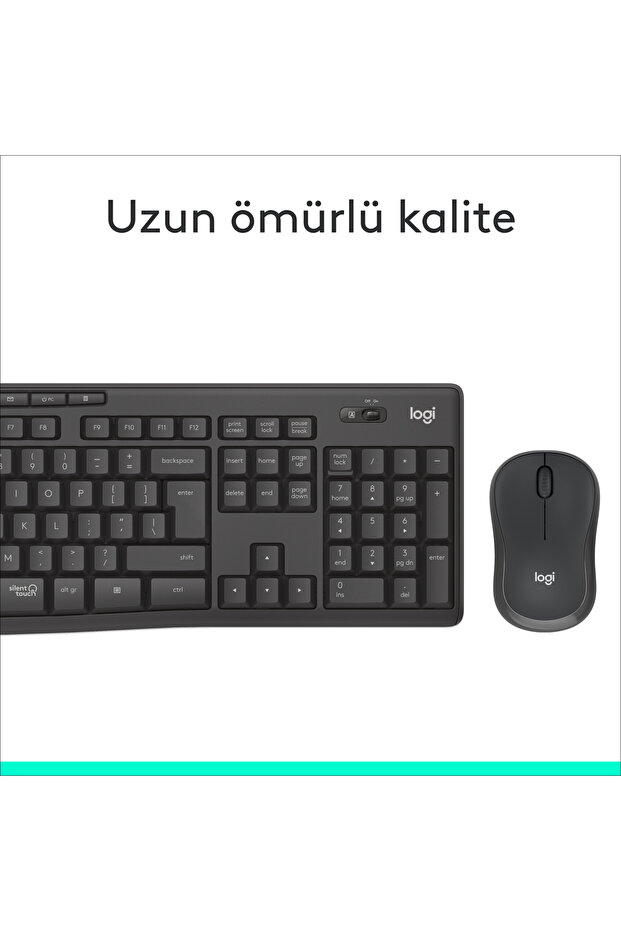 MK295 Sessiz Kablosuz Türkçe Q Klavye Mouse Seti, Siyah 920-009804 - 7