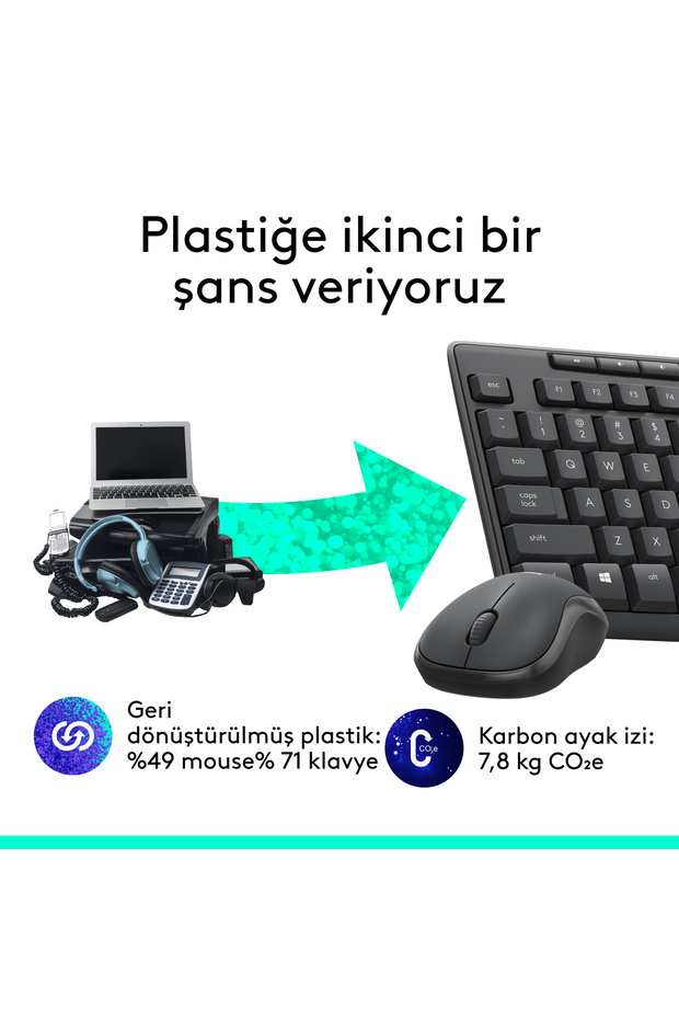 MK295 Sessiz Kablosuz Türkçe Q Klavye Mouse Seti, Siyah 920-009804 - 6