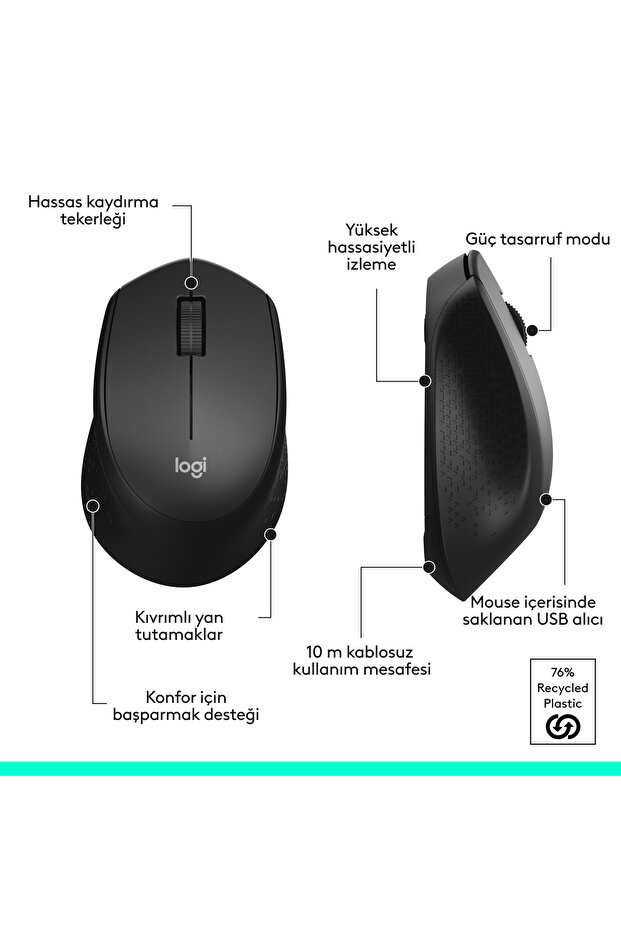 MK345 Kablosuz Türkçe Q Klavye Mouse Seti, Siyah 920-006514 - 8