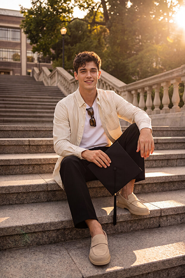 Ekru Slim Fit/Dar Kalıp Müslin Yazlık Erkek Dokuma Gömlek TMNSS26GO00015
