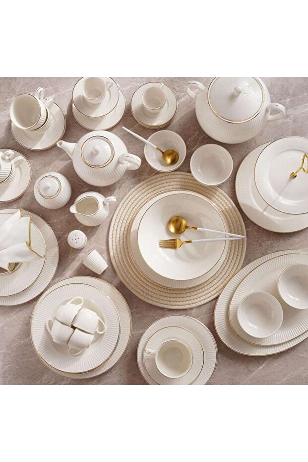 Clarissa Embossed 61-piece New Bone China Dinner Set -white