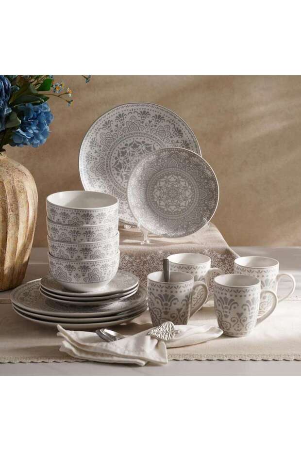 Delvin 16-piece Porcelain Dinner Set - Grey