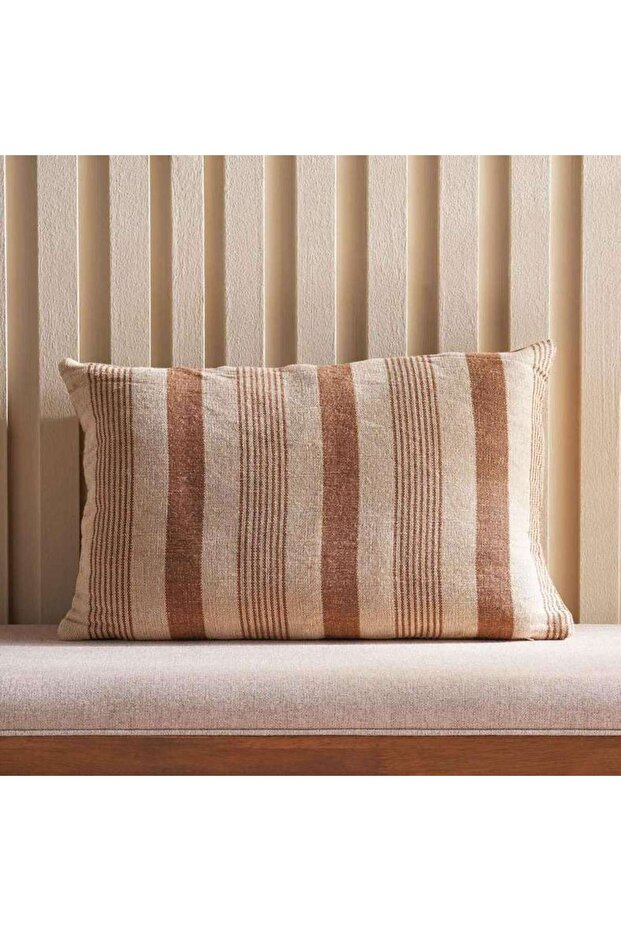 Serene Woven Stripe Filled Cushion 40x60cm - Rust