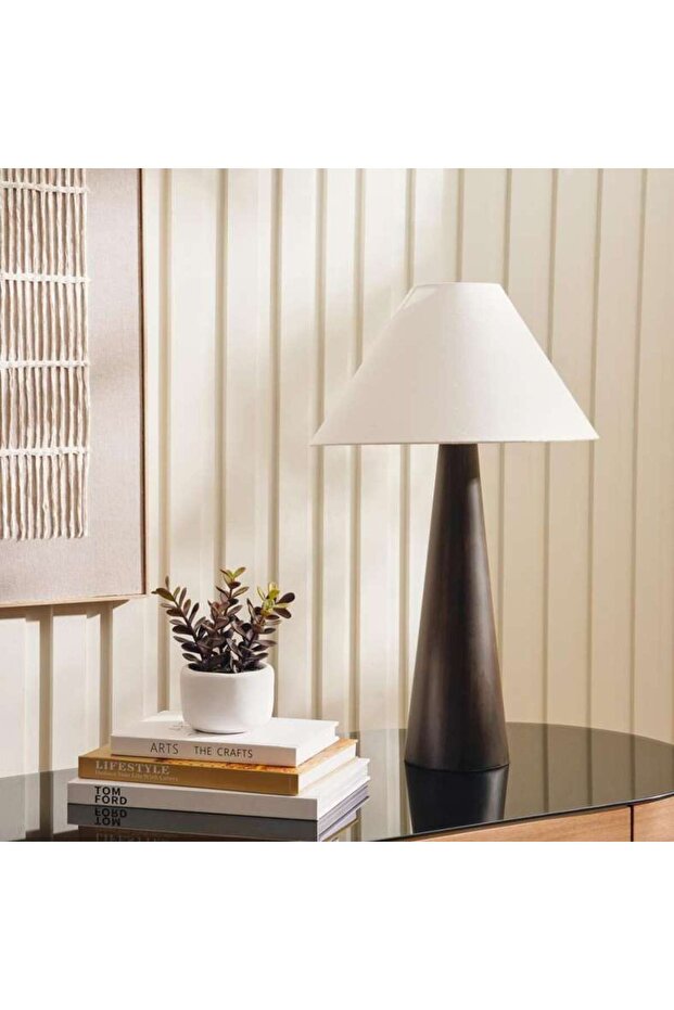Glance E27 Wooden With Jute Shade Table Lamp Dia 35x60cm - Black