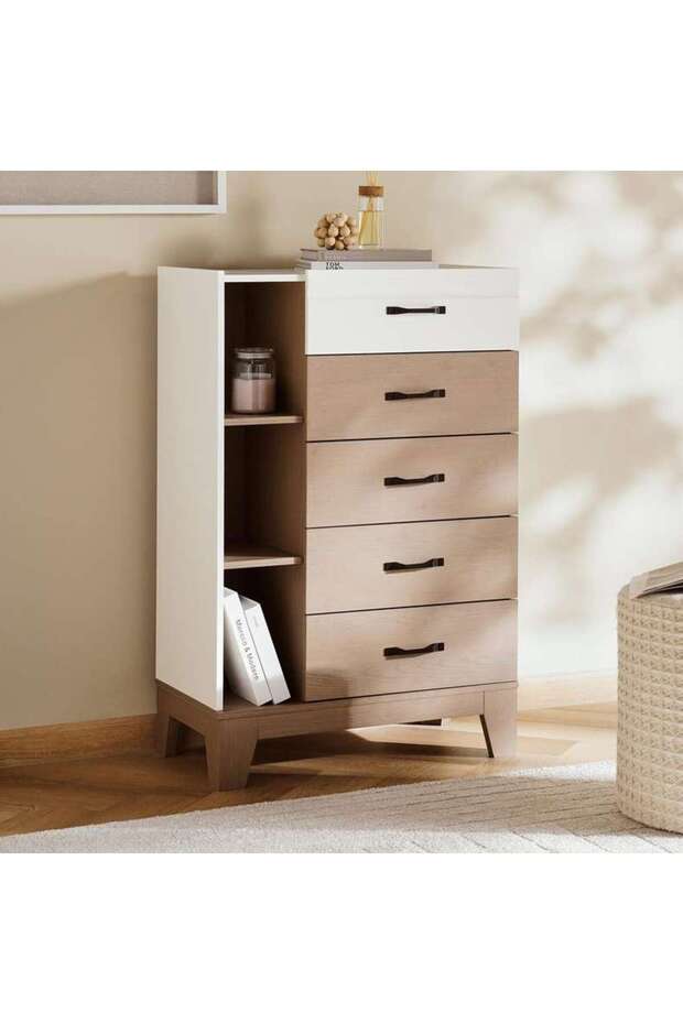 Macrina Chest Of 5 Drawer - White & Walnut