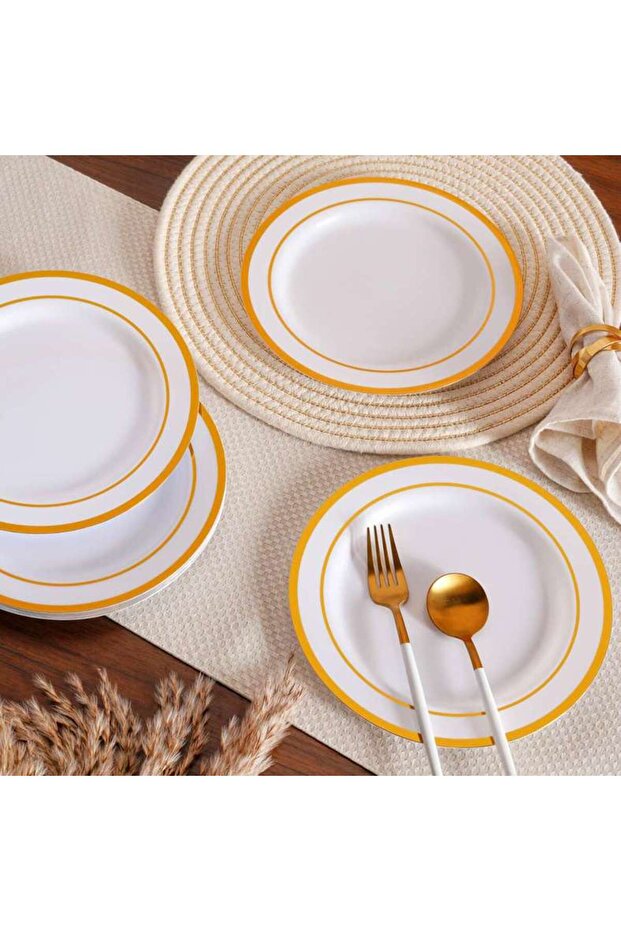 Rano 12-piece Disposable Serving Plate Dia22.8cm -white & Gold