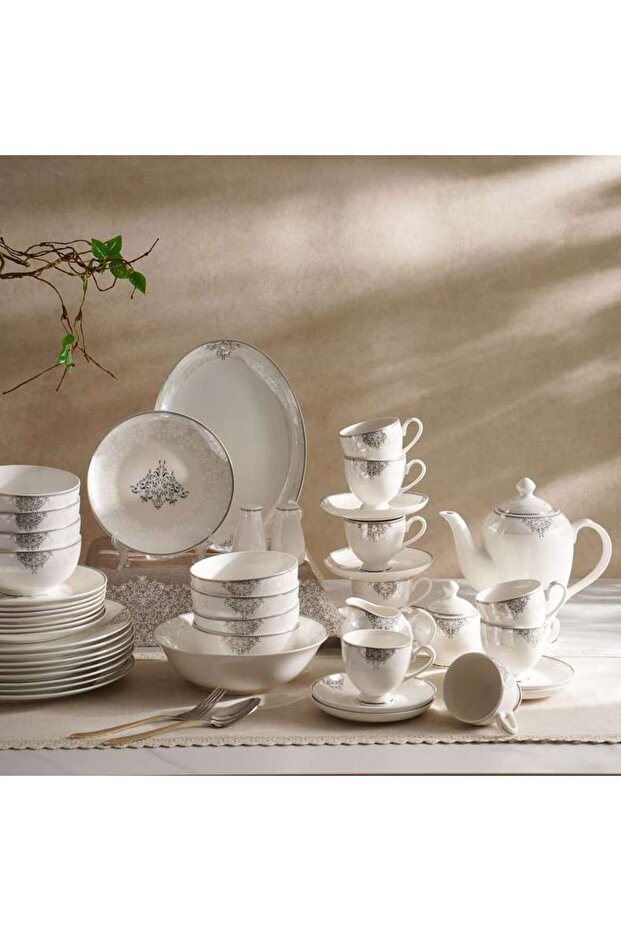 Oriental 49-piece New Bone China Dinner Set - White