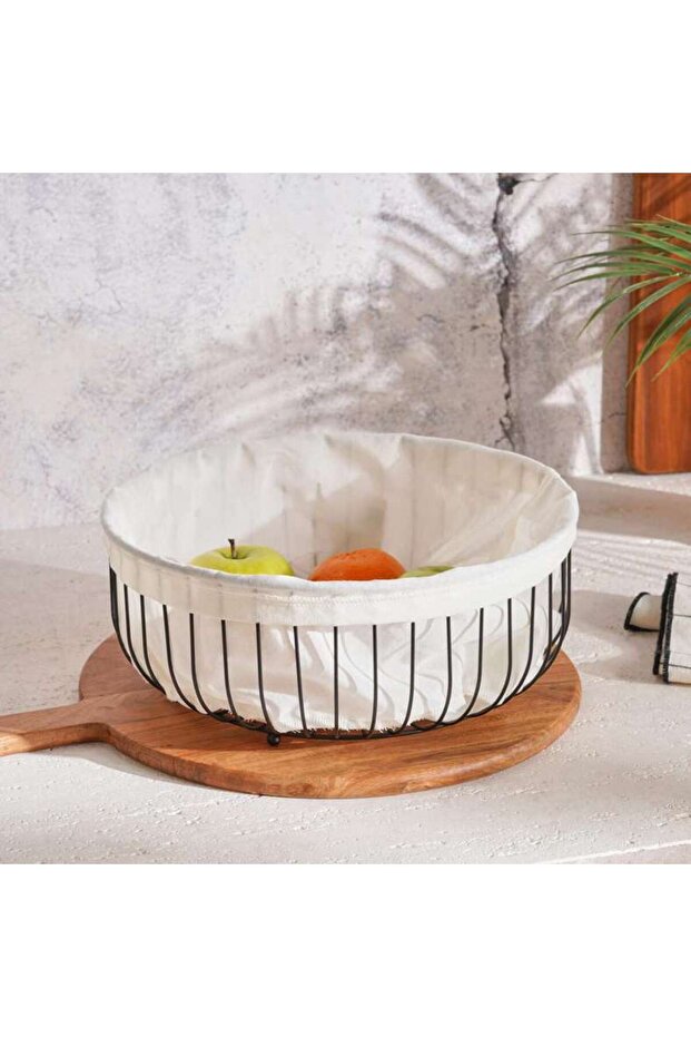 Kara Metal Fruit Basket With Linen 28x28x11cm -black