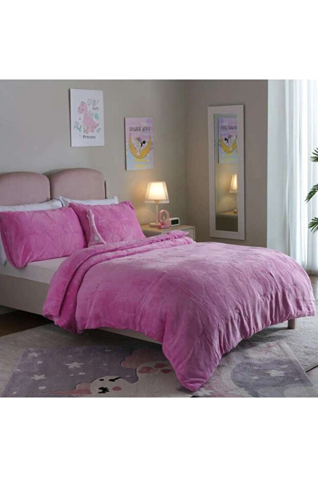 Eiffel Tower 4-piece Comforter Set With Toy135x220cm - Pink
