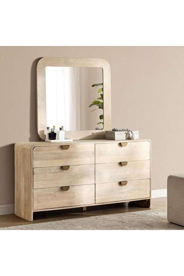Roxanne Dresser With 6 Drawer & Mirror Solid Wood - Natural