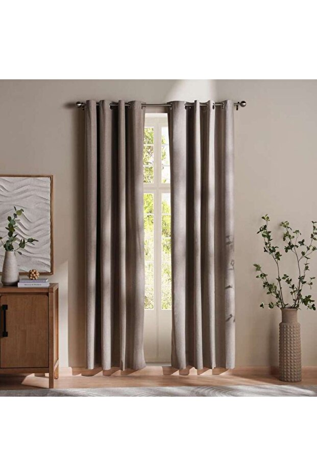 Lacquer Textured Blackout 2 Piece Curtain Set 135X300cm - Brown