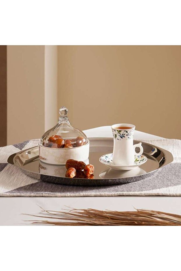 Euna Serving Tray With Handle Dia39cm - Chrome