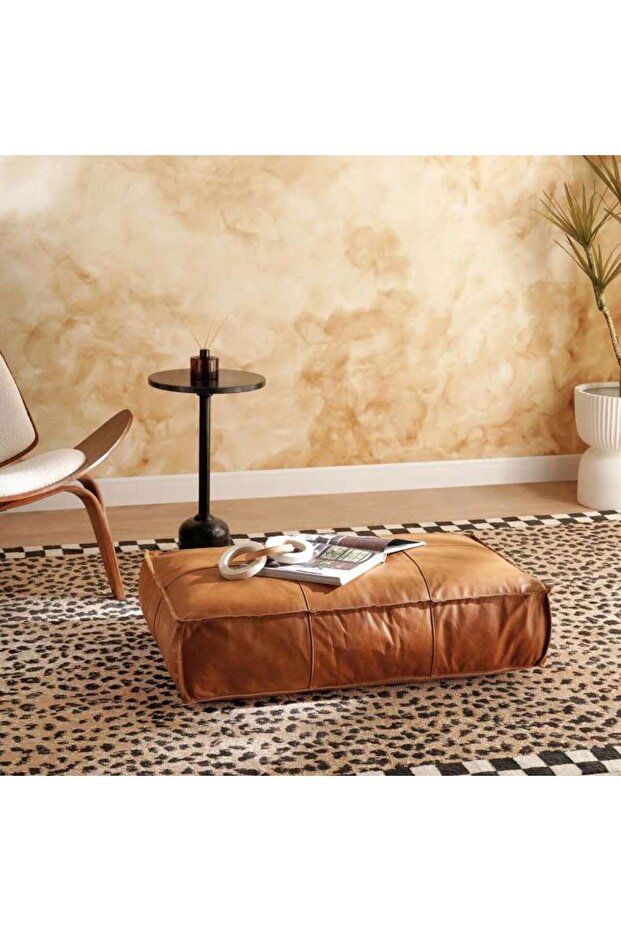 Astic Leather Pouf 90x90x22cm - Tan