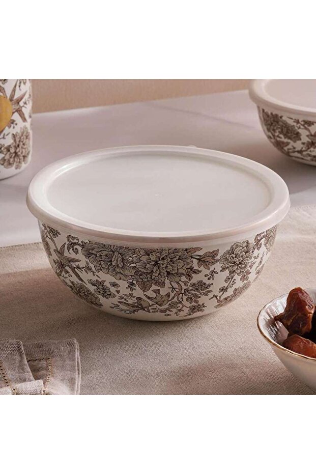 Florian Wren Food Container With Lid 1.7L -White & Brown