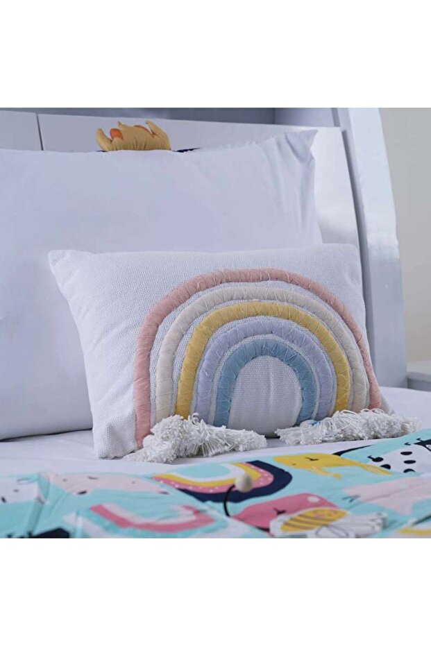 Rainbow Filled Cushion With Tassels 30x45cm-pink