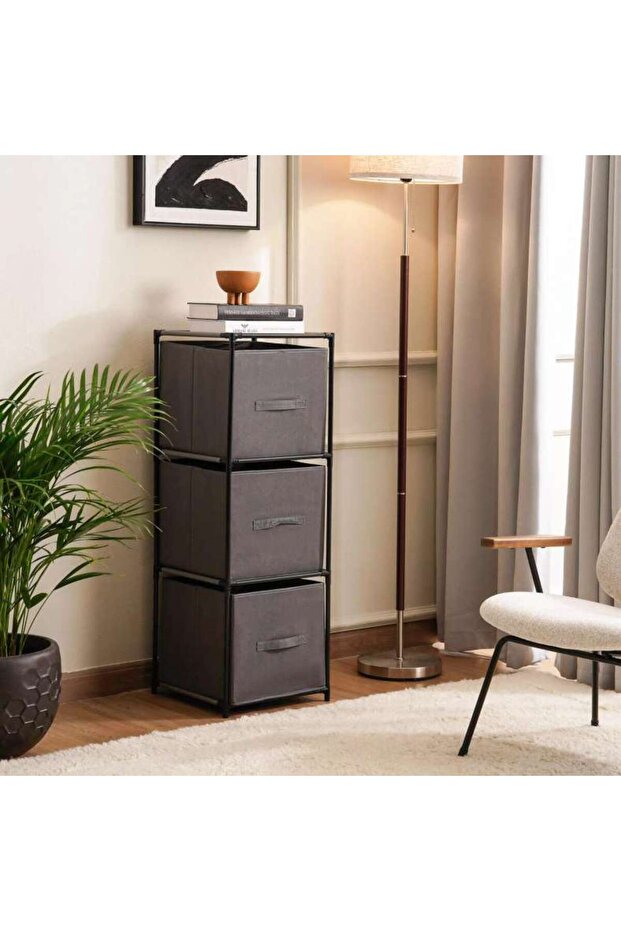 Olive 3 Drawer Storage Cabinet 35x35x101cm - Grey