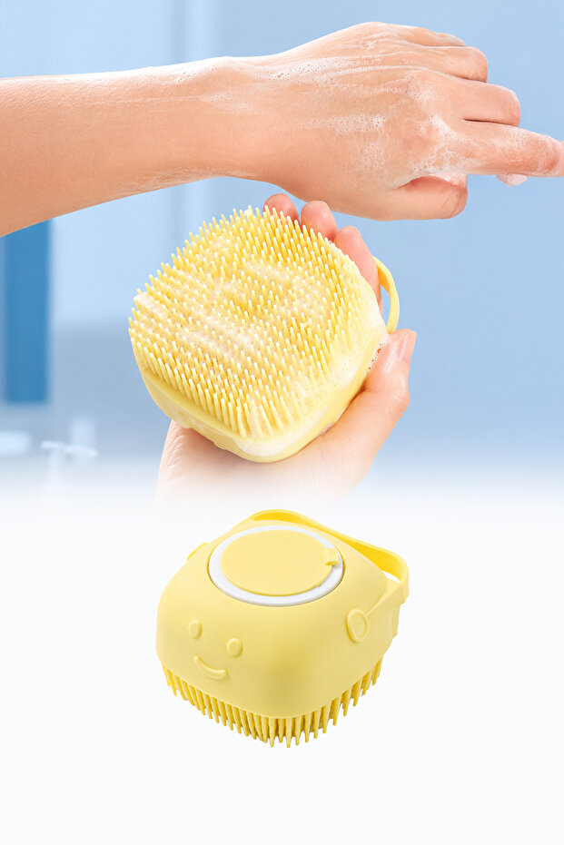 Pink Soft Silicone Shower Massage Sponge with Gel Reservoir, Bath Scrubber, Flexible Cleaning Tool