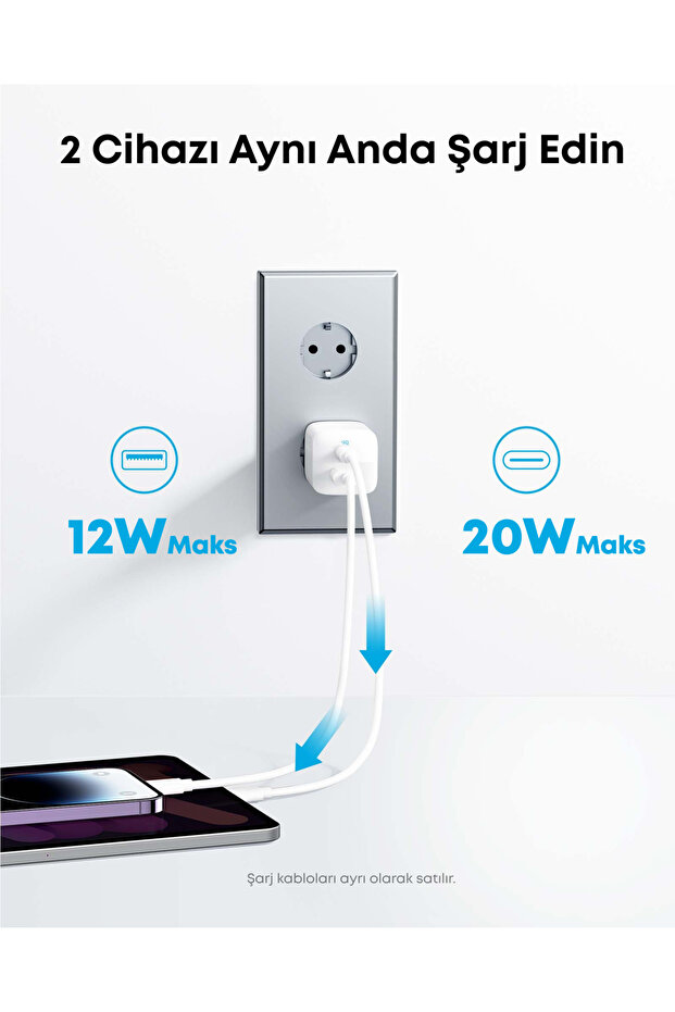 323 USB-C Şarj Cihazı, 33W, 2 Bağlantı Noktalı, Beyaz - A2331 - 3