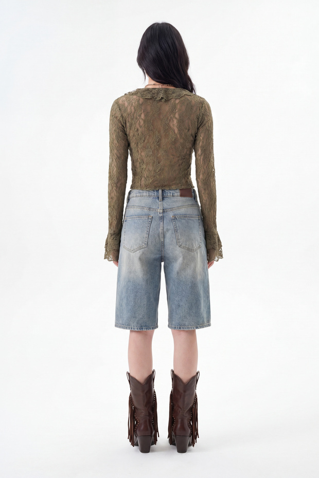 Mavi Soluk Efekt Vintage Normal Bel Denim Jorts Bermuda TWOSS25SR00150 - 4