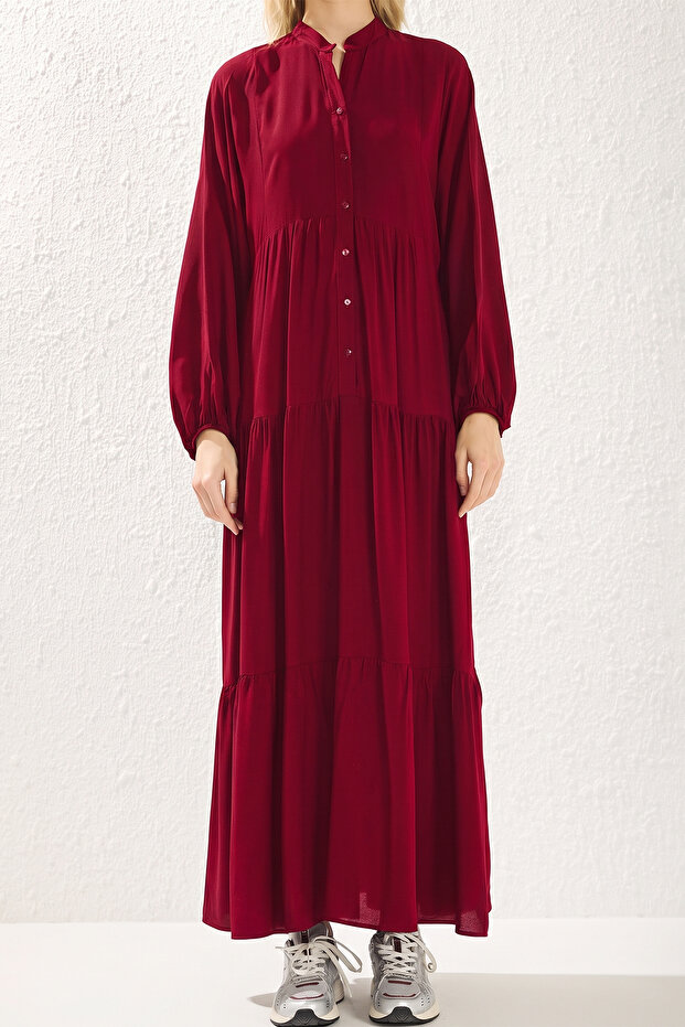 Bordo Viskon Dokuma Elbise TCTSS24EB00221 - 4