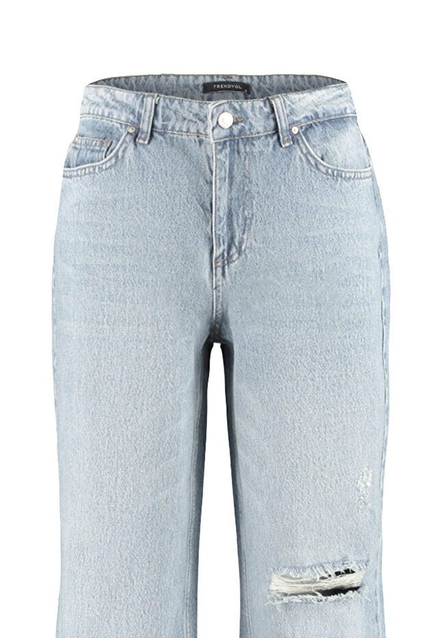 Mavi Soluk Ekfekt Vintage Yırtık Detaylı Düşük Bel Wide Leg Jeans TWOSS23JE00102 - 7