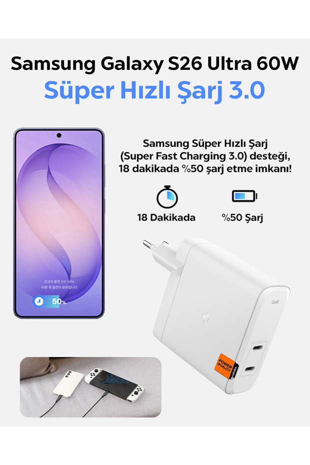 140W USB-C 2 Port Mini Hızlı Şarj Aleti Samsung PPS 3.0/Isı Düşürücü GaN Pro Akım Korumalı ACH06033 - 3