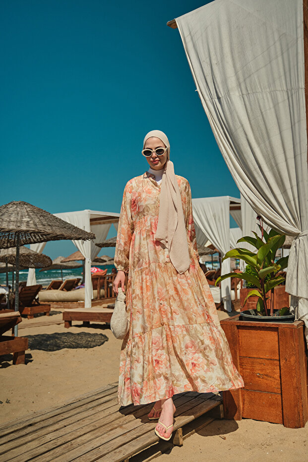 Women's Floral Flower Pattern Dress Salmon
