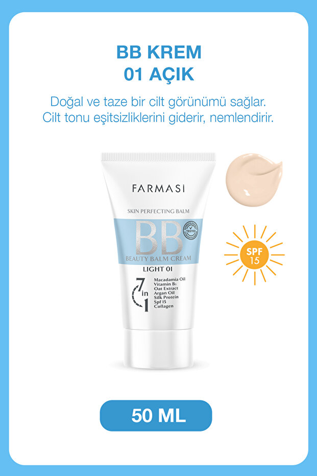BB Krem 01 Light (Açık Ton) | SPF 15, Cilt Tonu Eşitleyici, Nemlendirici & Mat Bitiş