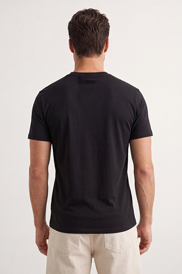 Unisex Siyah 3'lü Paket Siyah Slim/Dar Kesim Bisiklet Yaka Basic %100 Pamuklu T-Shirt TMNSS19BO0007 - 6