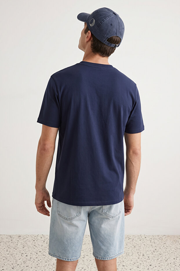Lacivert Regular/Normal Kesim At Nakış Detaylı %100 Pamuklu T-Shirt TMNSS24TS00056 - 3
