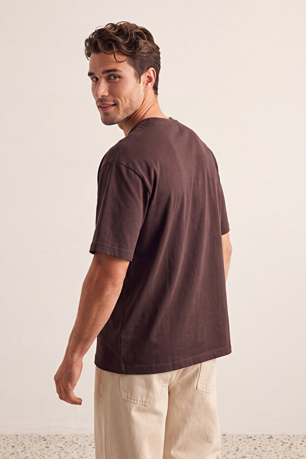 Unisex Koyu Kahverengi-Koyu Yeşil Oversize 2'li Paket Basic %100 Pamuklu T-Shirt TMNSS24TS00038 - 4