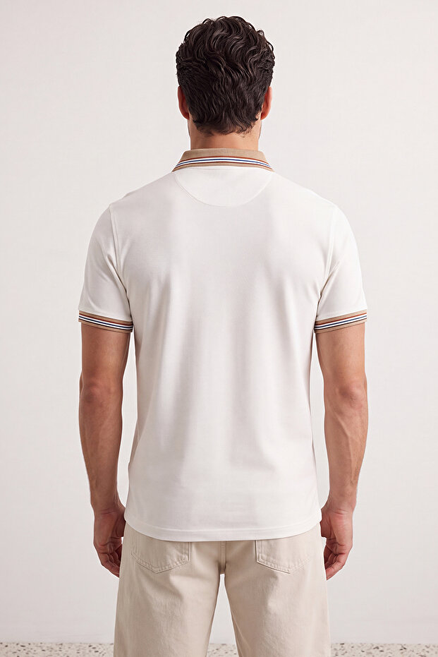 Lacivert-Beyaz 2'li Paket Slim/Dar Kesim Geyik Nakışlı %100 Pamuklu Polo Yaka T-Shirt TMNSS24PO00031 - 4