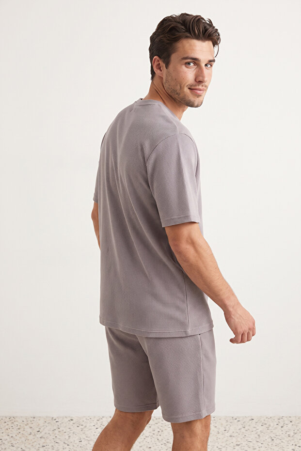 Gri Regular Fit Örme Şortlu Pijama Takımı TMNSS23PT00032 - 5