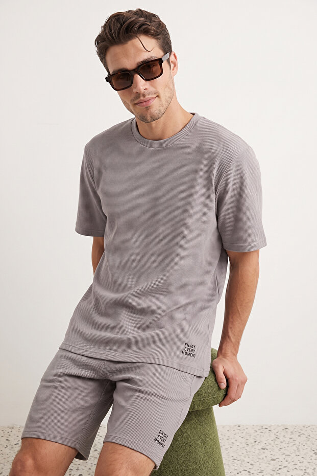 Gri Regular Fit Örme Şortlu Pijama Takımı TMNSS23PT00032 - 2