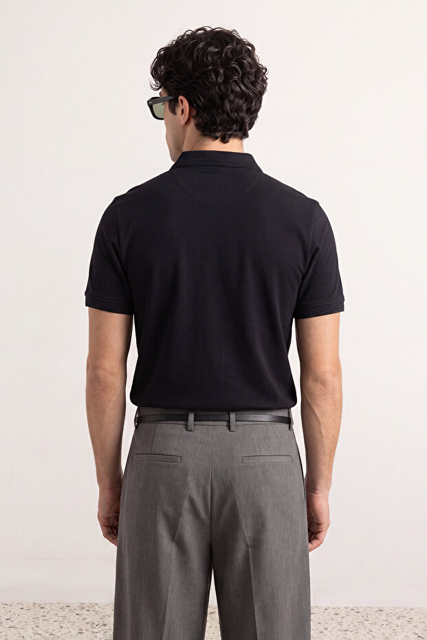 Siyah Slim/Dar Kesim Polo Yaka Kısa Kollu %100 Pamuk Polo Yaka T-shirt TMNSS20PO0009 - 4
