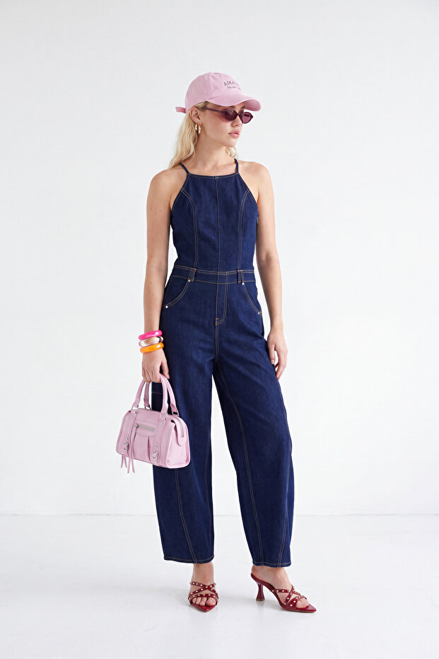 Teen Mavi Askılı Az Esnek Baggy Fit Denim Tulum TWOSS26TU00001 - 3