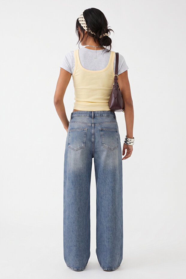 Limited Edition Mavi DÖKÜMLÜ Taş Detaylı Yüksek Bel Baggy Jeans TWOSS26JE00243 - 5