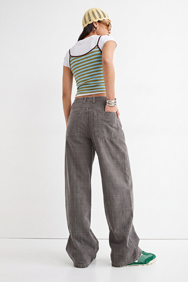 Teen Çok Renkli Ekose Desenli Yüksek Bel %100 Pamuk Baggy Jeans TWOSS26JE00052 - 4