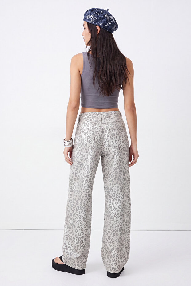 Çok Renkli Normal Bel Leopar Desenli Wide Leg %100 Pamuk Non-Stretch Jeans TWOAW26JE00024 - 4
