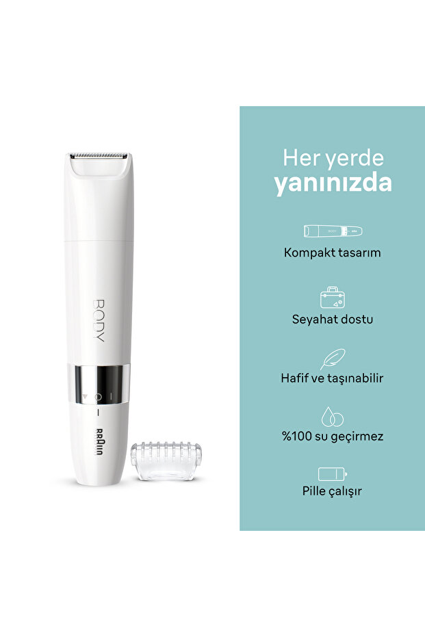 Body Mini Trimmer BS1000 Vücut Tüy Kesme Makinesi + Düzeltici Tarak, Pil ve Temizleme Fırçası - 3