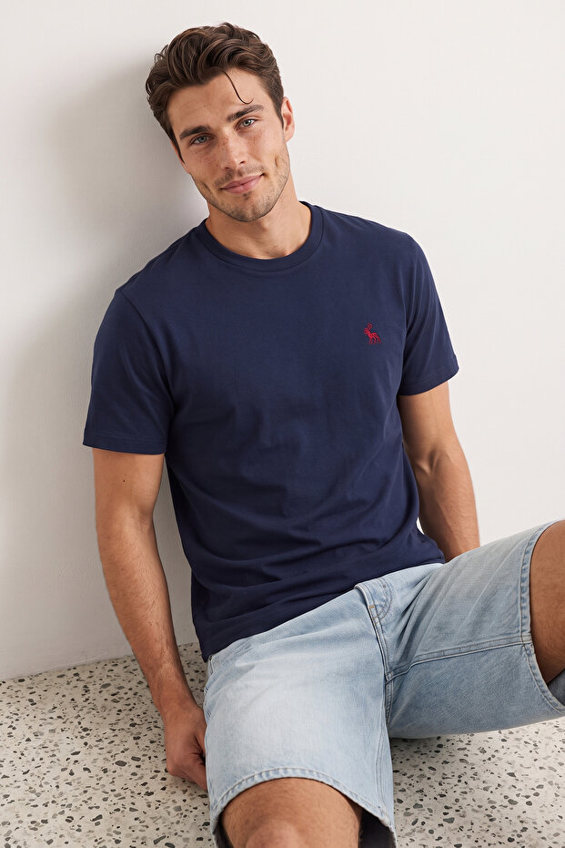 Lacivert Regular/Normal Kesim At Nakış Detaylı %100 Pamuklu T-Shirt TMNSS24TS00056 - 2