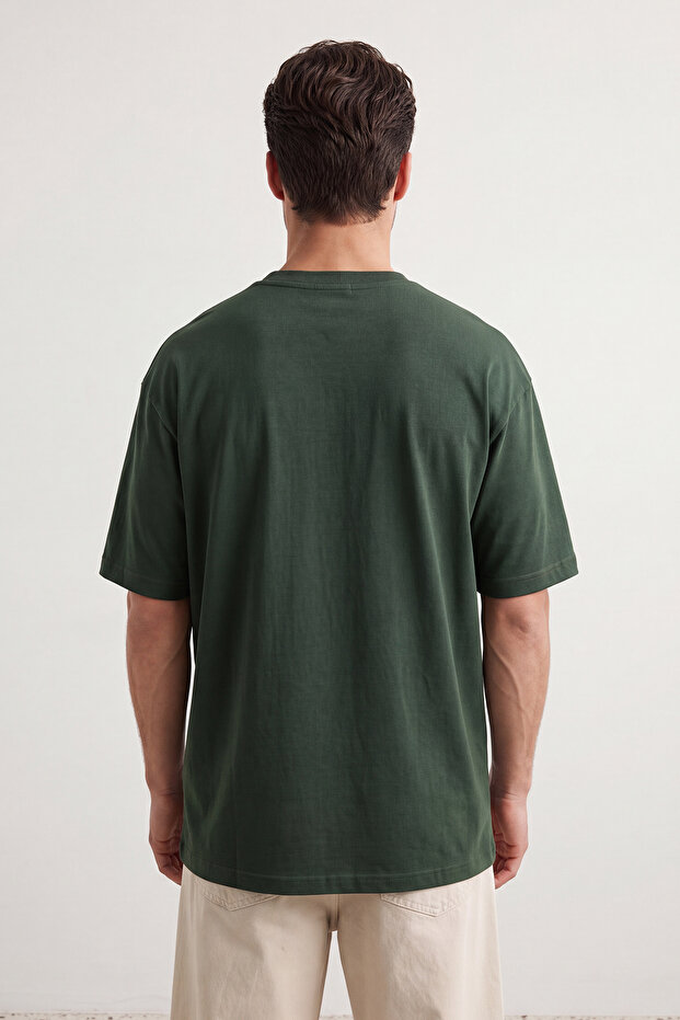 Unisex Koyu Kahverengi-Koyu Yeşil Oversize 2'li Paket Basic %100 Pamuklu T-Shirt TMNSS24TS00038 - 7