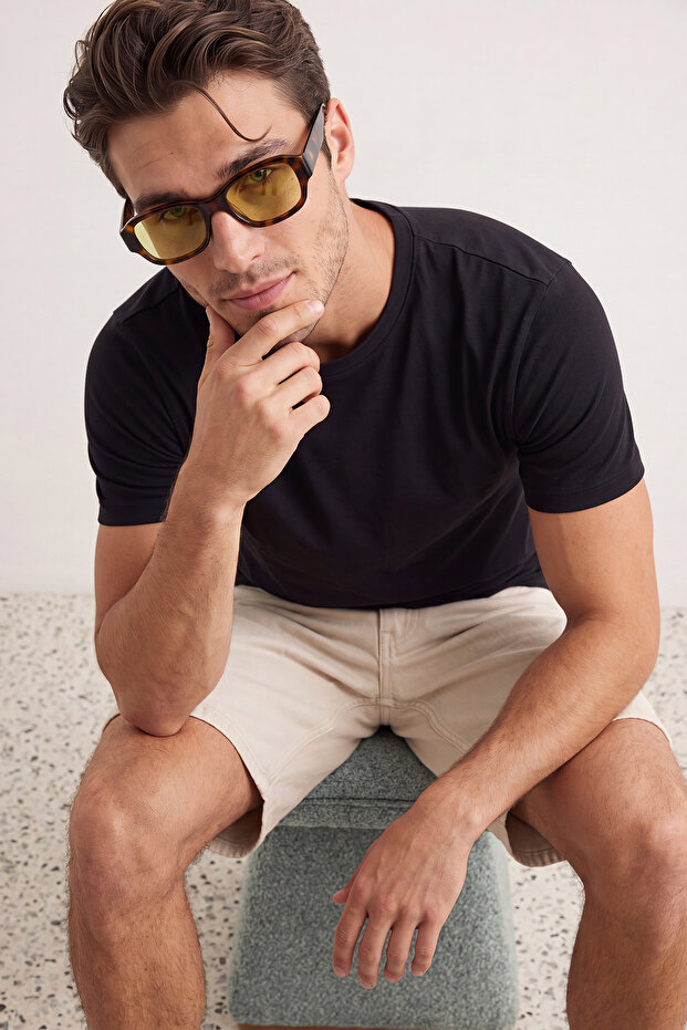 Unisex Siyah 3'lü Paket Siyah Slim/Dar Kesim Bisiklet Yaka Basic %100 Pamuklu T-Shirt TMNSS19BO0007 - 5
