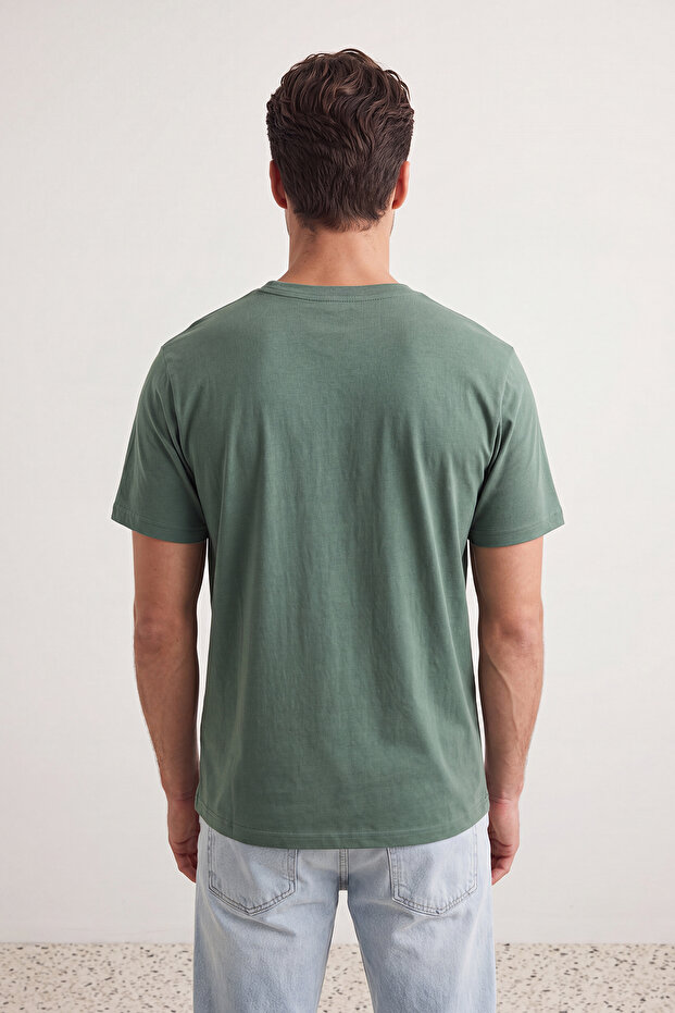 Unisex Siyah-Taş-Koyu Yeşil Slim/Dar Bisiklet Yaka Basic %100 Pamuk 3'lü Paket T-Shirt TMNSS19BO0007 - 6